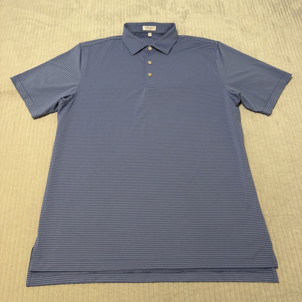 Peter Millar Summer Comfort Blue Striped Polo Shirt XL performance